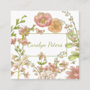 Carré Fleurs d'aquarelle en Carte de visite rose et vert