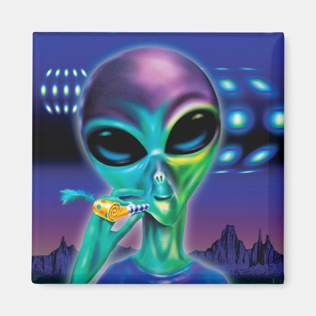 Carré Fridge Magnet Alien m'emmène à votre fête (Devant)