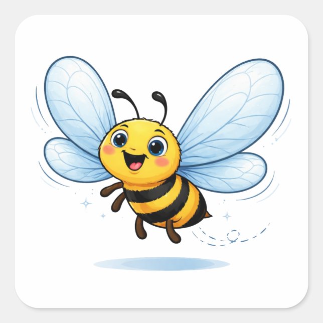 Carré Funny Bee Cartoon With Big Wings Sticker (Devant)