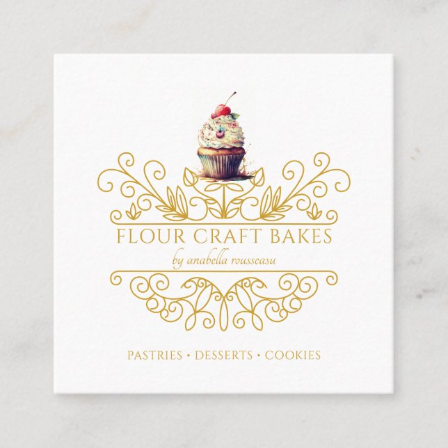 Carré Gold Frame Bakery Baker's Logo Carte de visite (Devant)