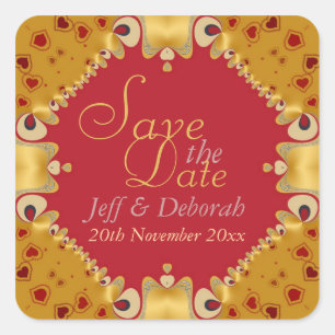 Carré Gold & Red Hearts Enregistrer le sticker de date