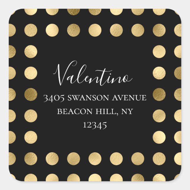 Carré Golden Polka Dot Adresse de retour Sticker rond (Devant)