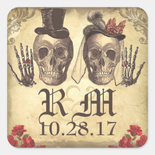 Carré Gothique Crâne couple Jour de Mort Mariage Sticker