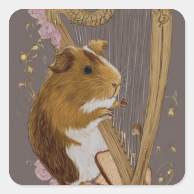 Carré Guinea Pig Harpist Sticker  (Devant)
