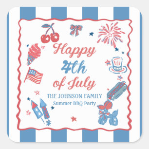 Carré Happy 4 juillet Fireworks BBBQ Party Sticker