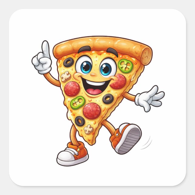 Carré Happy Dancing Pizza Slice Cartoon Sticker (Devant)