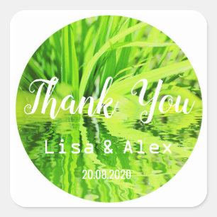 Carré Happy Green Grass Merci Mariage Sticker