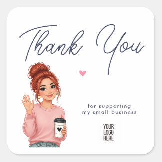 Carré Hello Lady Round Thank You Sticker | Cute Woman 
