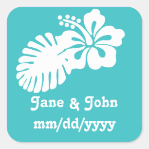 Carré Hibiscus tropical en Sticker Turquoise