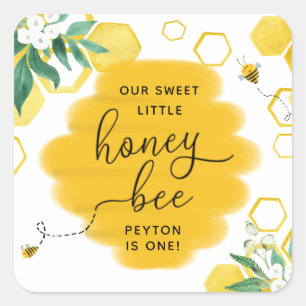 Carré Honey Bee avec Florals Anniversaire Faveur Sticker