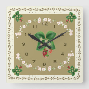 Carré Horloge fraise Loden Arrière - plan vert