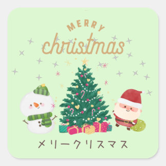 Carré Japanese kawaii sticker 【Santa GREEN】christmas
