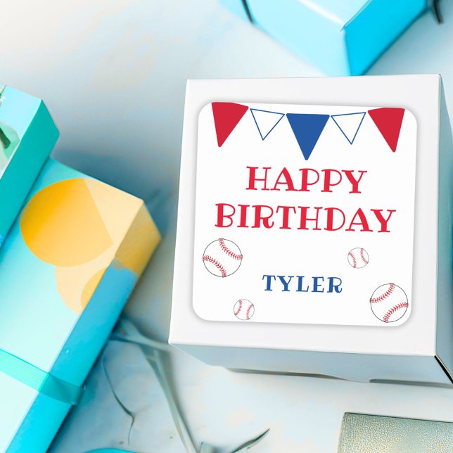 Carré Joli Sticker d'Anniversaire Blancs De Baseball Enf (Créateur téléchargé)
