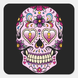 Carré Jour de la mort Sticker crâne rose sucre