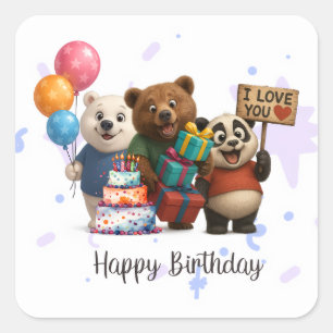 Carré Joyeux Anniversaire Ours & Sticker Panda