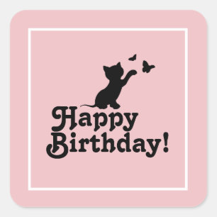 Carré Joyeux Anniversaire Pink Kitten Sticker Papillon d