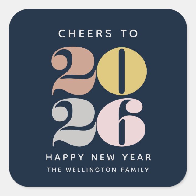 Carré Joyeux Sticker Bleu Cheer du Nouvel An (Devant)