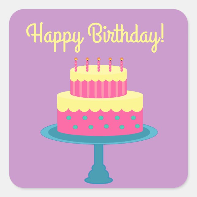 Carré Joyeux Sticker d'anniversaire avec gâteau (Devant)