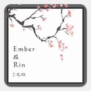 Carré La montagne Sakura   Sticker pour Mariage frontali