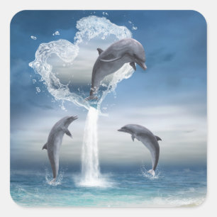 Carré Le coeur du Sticker des dauphins