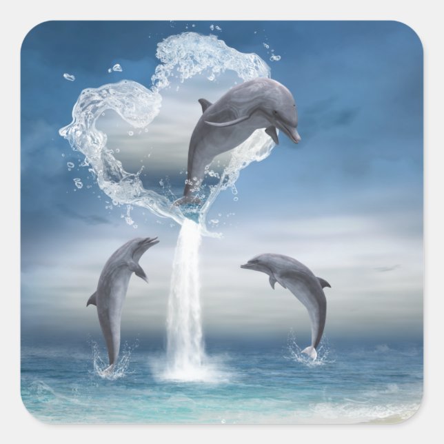 Carré Le coeur du Sticker des dauphins (Devant)