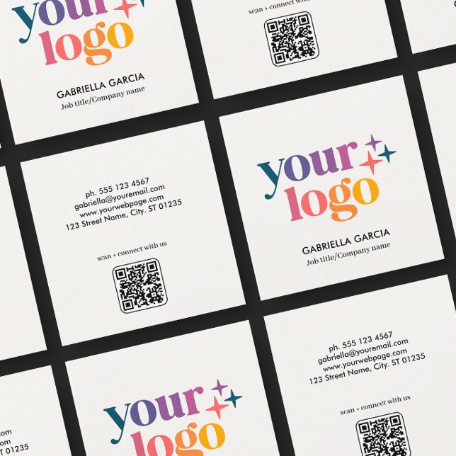 Carré Logo moderne QR Code Carte de visite de base (Front and back of 2.5 inch square business card. Choose a corner and paper style.)