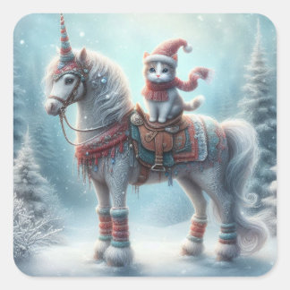 Carré Magical Winter Unicorn & Cat Sticker – Festive Fan