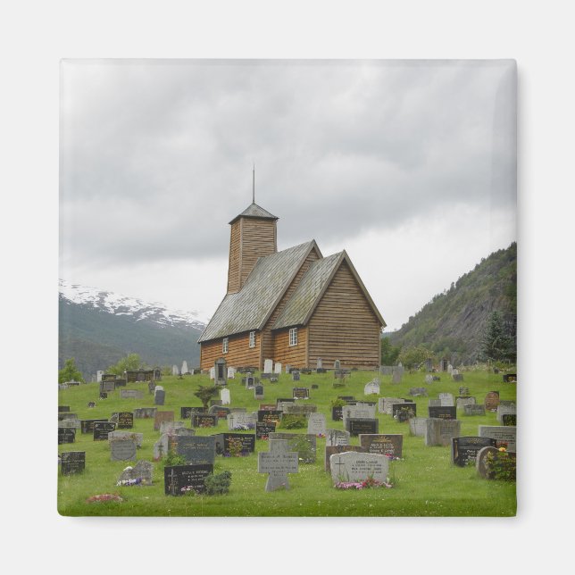 Carré magnet stave église avec tombes en Norvège (Devant)