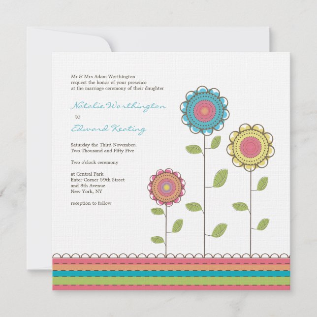 Carré Mariage Rainbow Tall Flowers Invitation (Devant)