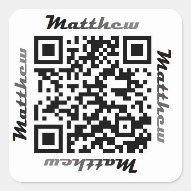 Carré Matt (Matthew) QR Code Sticker de NOM personnalisé (Devant)