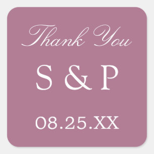Carré Mauve Wedding Favor Sticker Merci