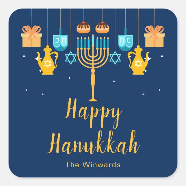 Carré Menorah Hanukkah Party Sticker (Devant)