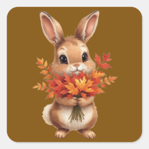 Carré ​ mignon lapin d'automne avec Sticker de fleurs d'