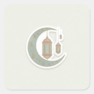 Carré Minimalist Boho Ramadan Moon & Lantern Sticker