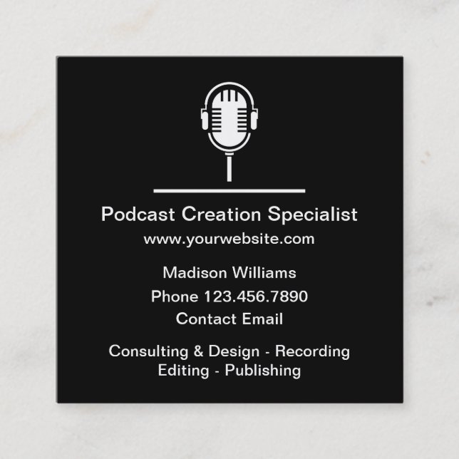 Carré Modèle de carte de visite de création de podcast c (Devant)