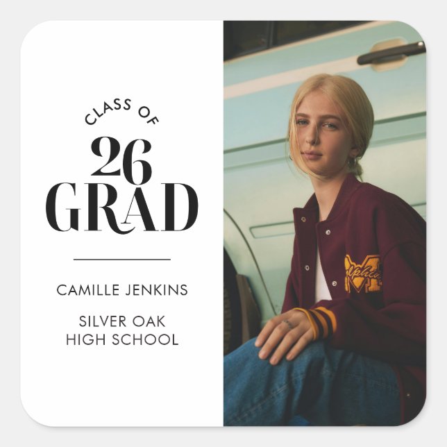 Carré Modern Class of 2026 Graduation Square Sticker (Devant)