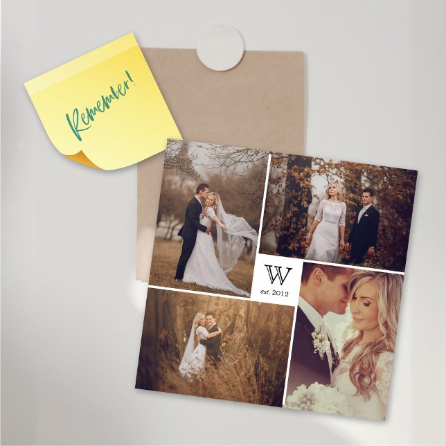 Carré Monogramme 4 Photo Collecte Carte magnétique (Middle Square Monogram 4 Photo Collage Magnetic Card @ fat_fa_tin)