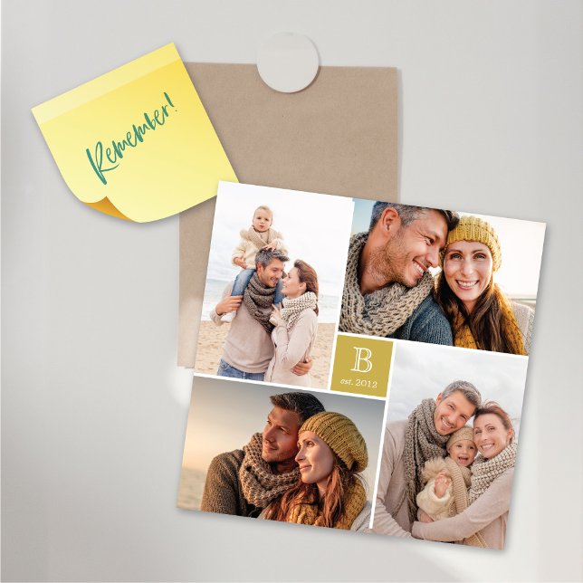 Carré Monogramme 4 Photo Collecte Carte magnétique (Middle Square Monogram 4 Photo Collage Magnetic Card @ fat_fa_tin)