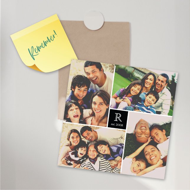 Carré Monogramme 4 Photo Collecte Carte magnétique (Square Monogram 4 Photo Collage Magnetic Card @ fat_fa_tin)