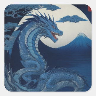 Carré Moonlit Dragon of Fuji Square Sticker