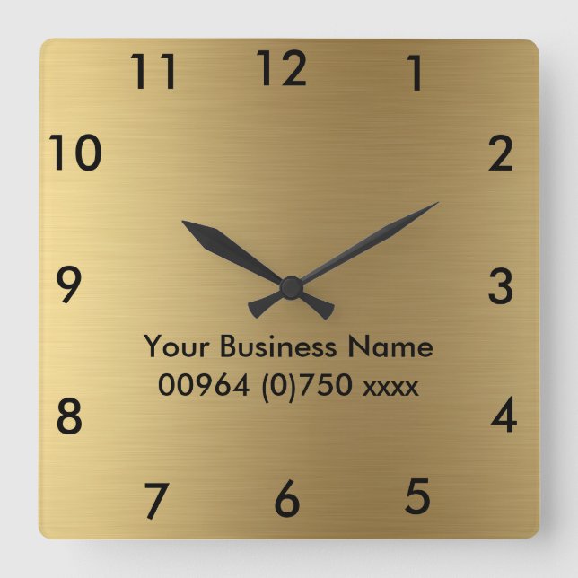 Carré Mur Horloge Couleur Or - Pour Business Promo (Recto)