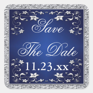 Carré Navy Blue Silver Grey Floral Économisez Le Sticker