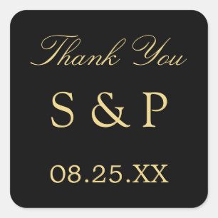 Carré Noir Golden Beige Mariage Favoriser Merci Sticker