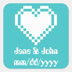Carré Nos Coeurs 8 bits en Sticker Turquoise