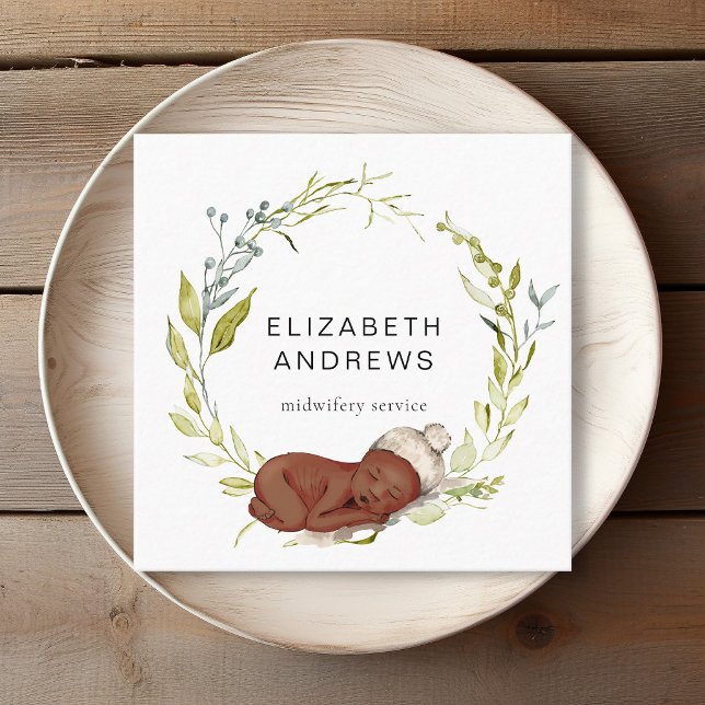 Carré Nouveau Born-Eucalyptus-Wreath, carte de visite mo (New Born-Eucalyptus-Wreath, Modern business card)