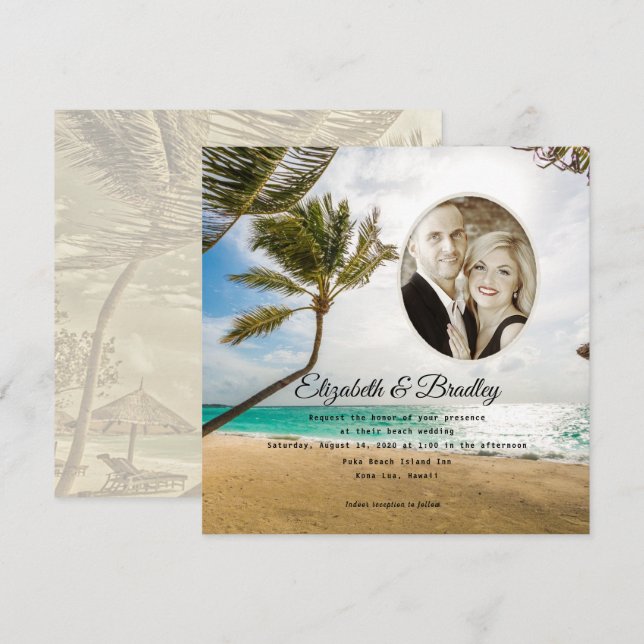 Carré Palm Tree Tropical Mariage Photo Invitation (Devant / Derrière)