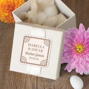 Carré Papel Picado Neutre Couleurs Mariage Favor Sticker