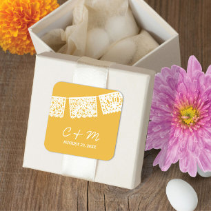 Carré Papier Picado Jaune   Sticker Favor de mariage