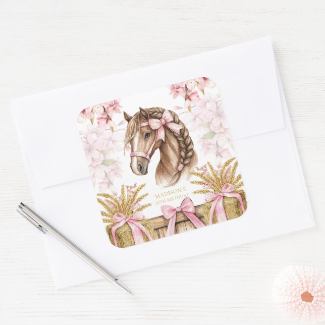 Carré Personalized Horse Sticker – Blush Pink (Enveloppe)