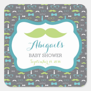 Carré Petit Homme Sticker Baby shower, Turquoise, Vert, 
